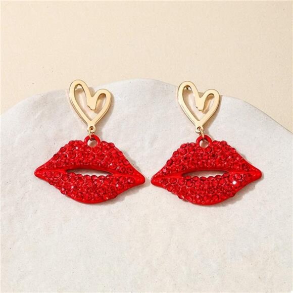 Rhinestone Lip Earrings and Necklace Jewelry Set - Picture 9 of 11